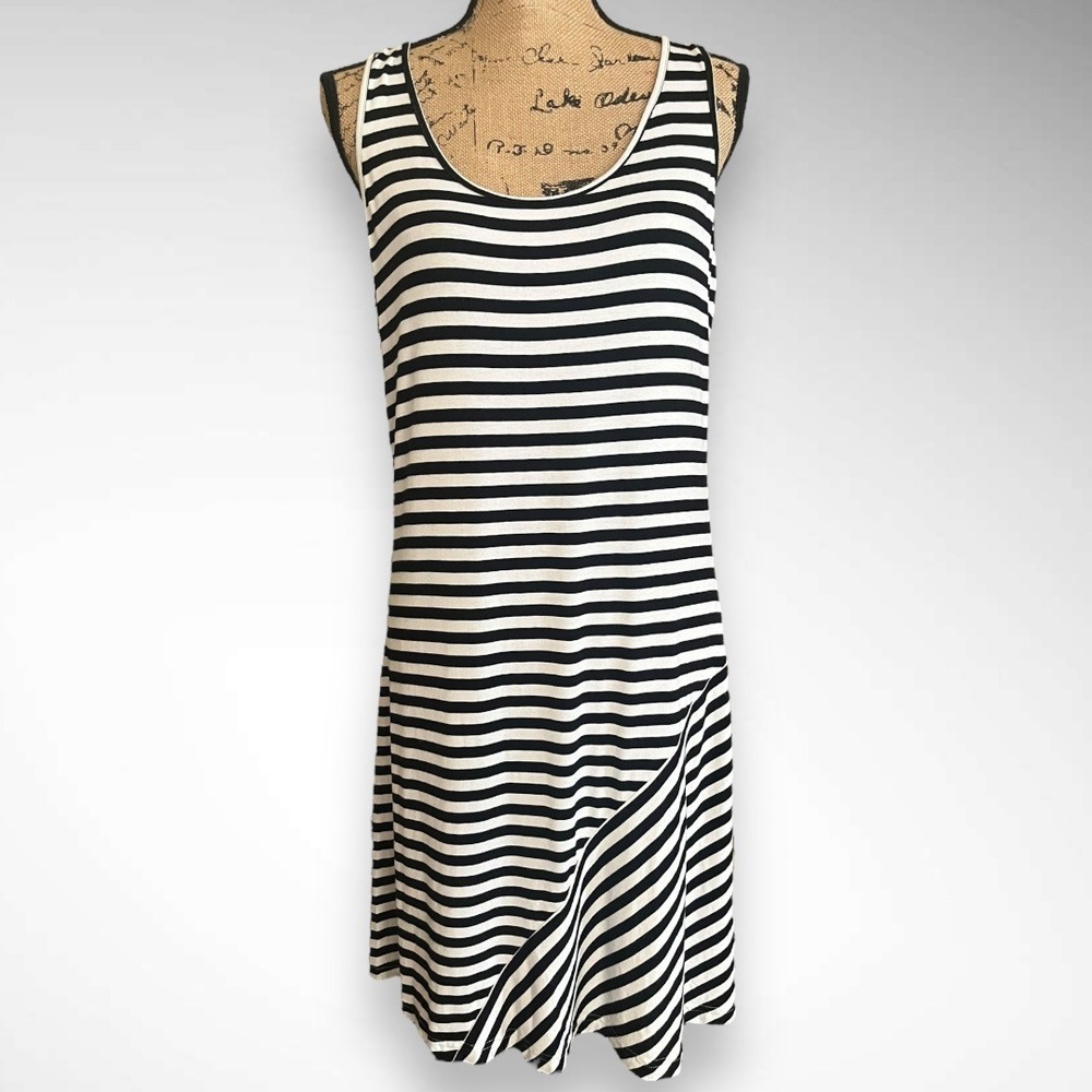 CALVIN KLEIN Black and White Striped Tank Lightweight Dress Size 10 | EUC